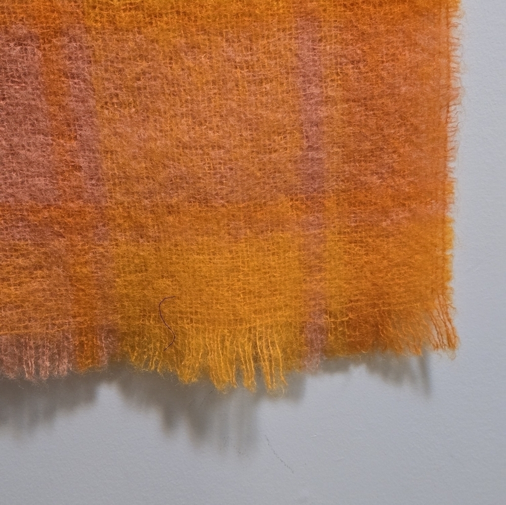 Rectangular Plaid mohair and wool scarf color orange and yellow - Picture 2 of 5